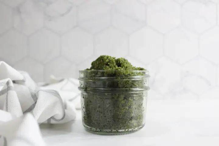 jar of homemade matcha sugar scrub