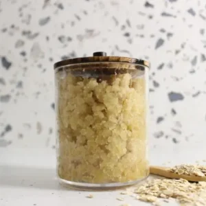 jar of homemade oatmeal sugar scrub