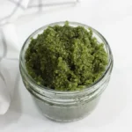 jar of homemade matcha green tea sugar scrub