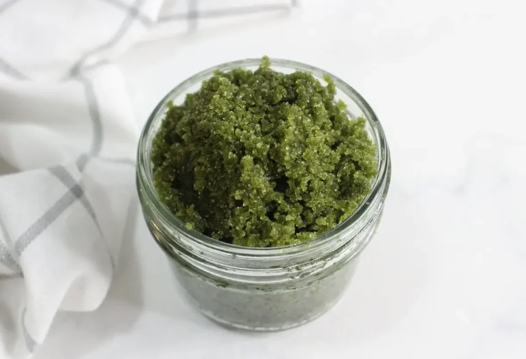 jar of homemade matcha green tea sugar scrub