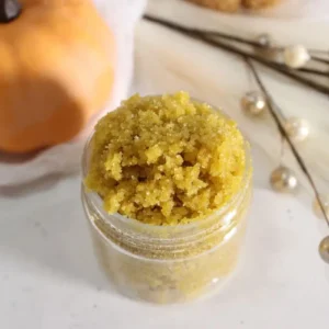 jar of homemade pumpkin spice body sugar scrub