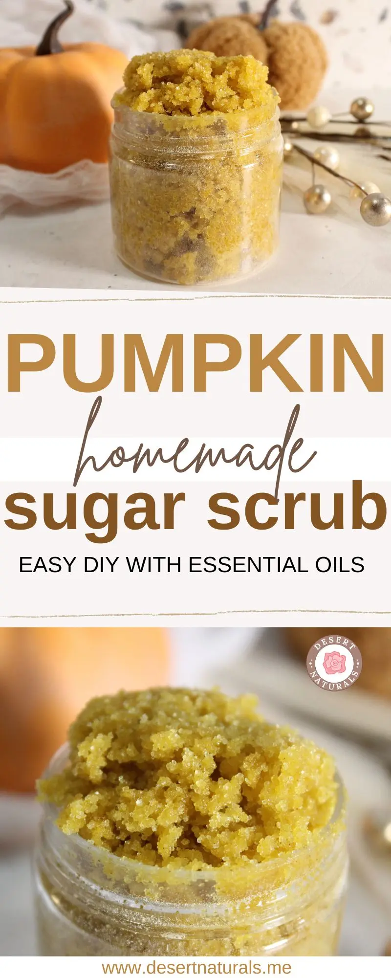 collage of jar of homemade pumpkin sugar scrub