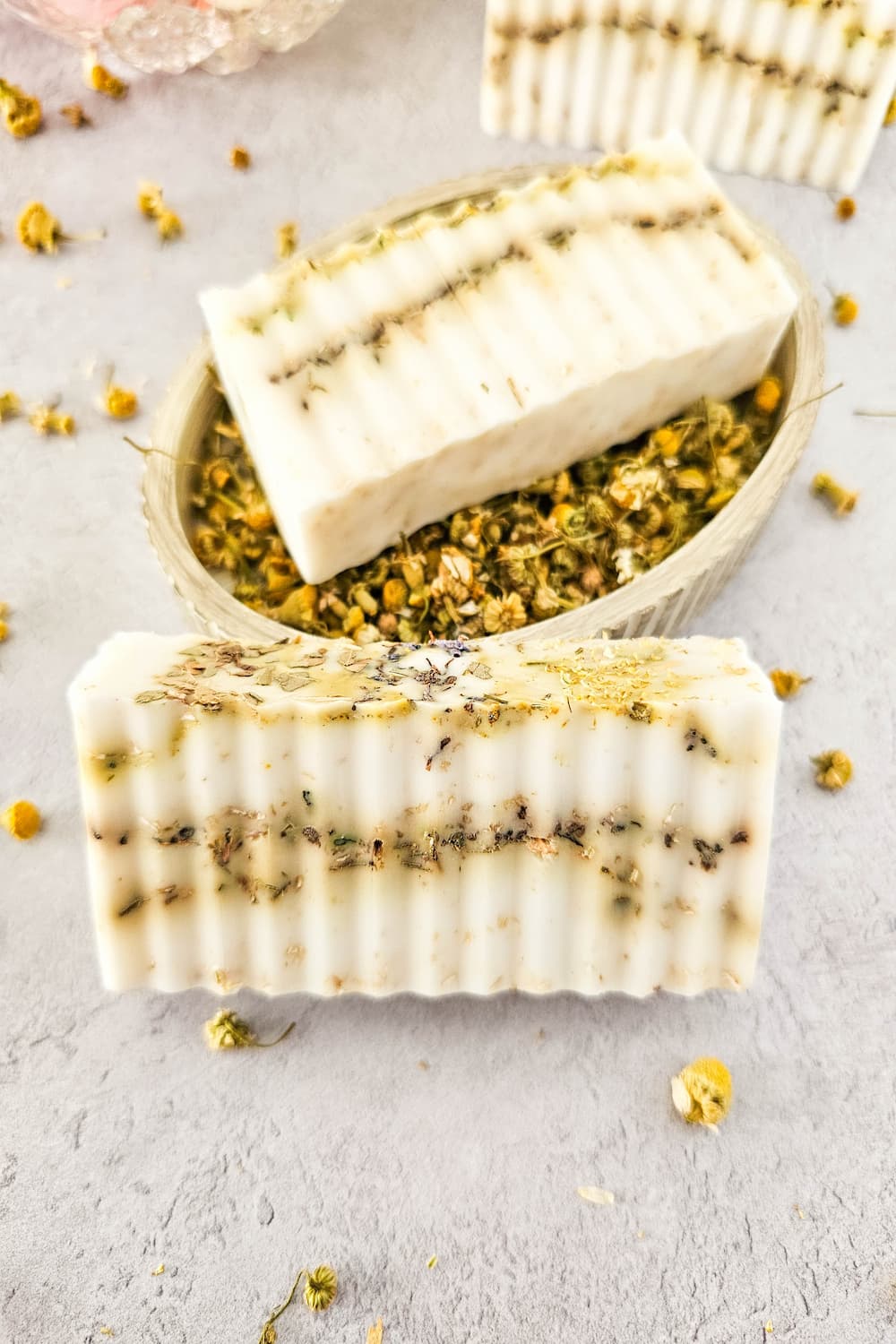 homemade chamomile lavender eucalyptus soap with ground oats