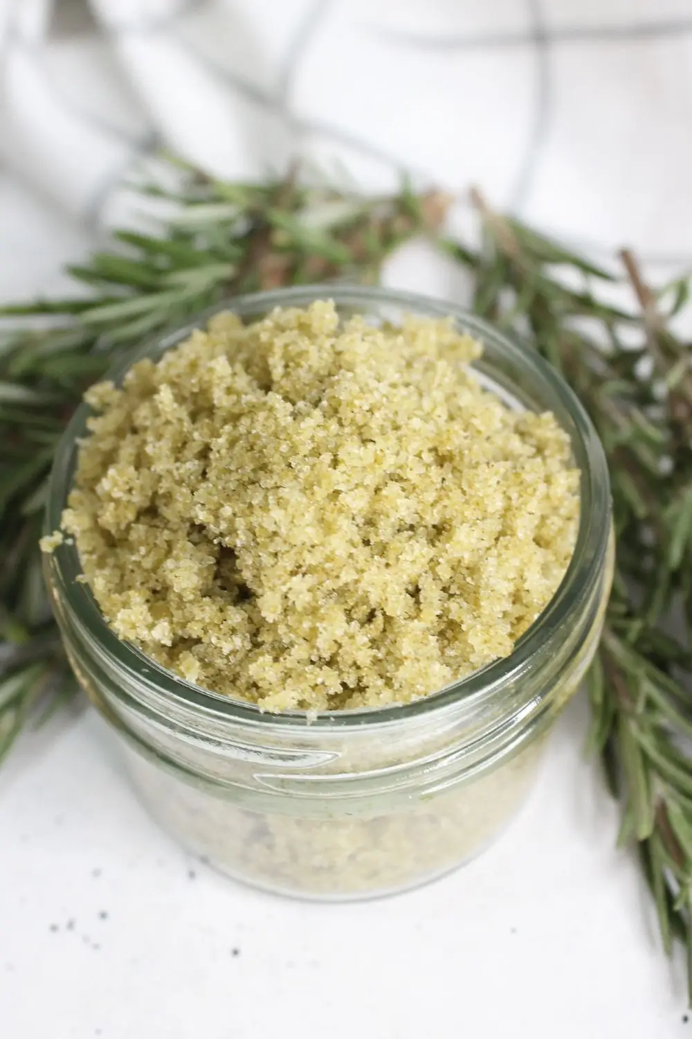 jar of homemade rosemary scalp scrub