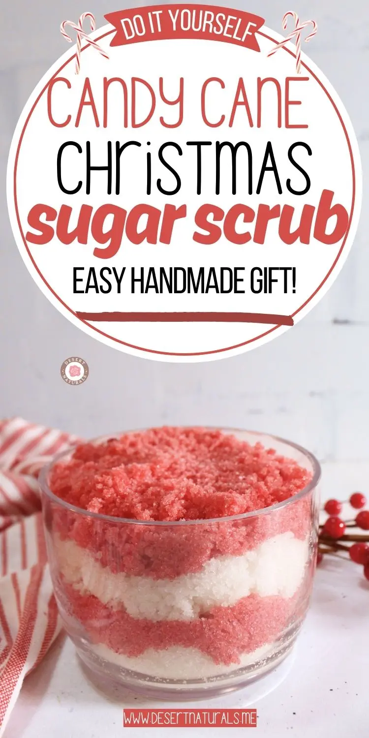 jar of homemade candy cane sugar scrub