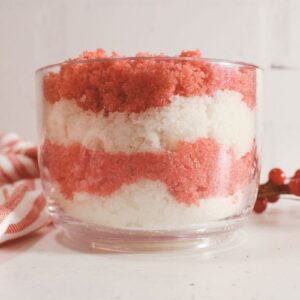 jar of homemade candy cane sugar scrub