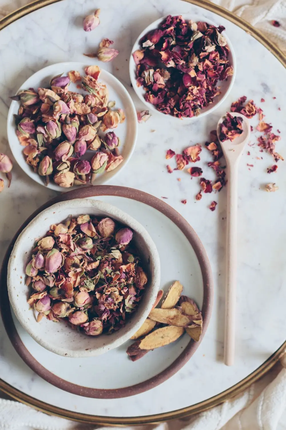 Calming Bedtime Tea Recipes For Sleep 18 bowls of dried rose buds to make a sleep tea